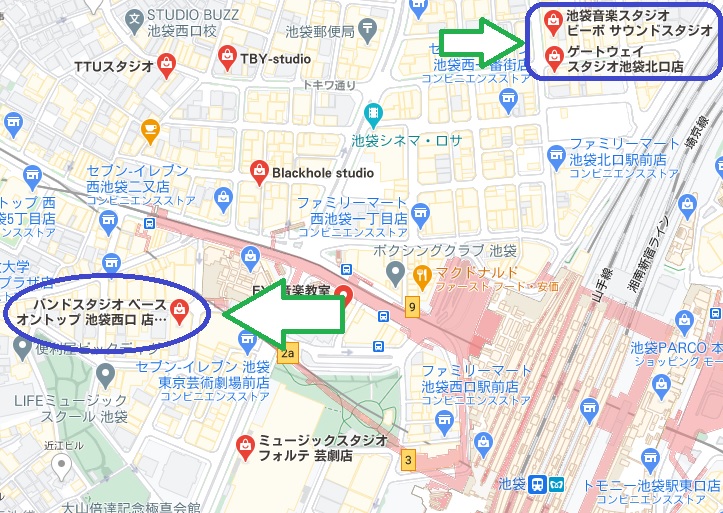 池袋駅西口スタジオ　地図